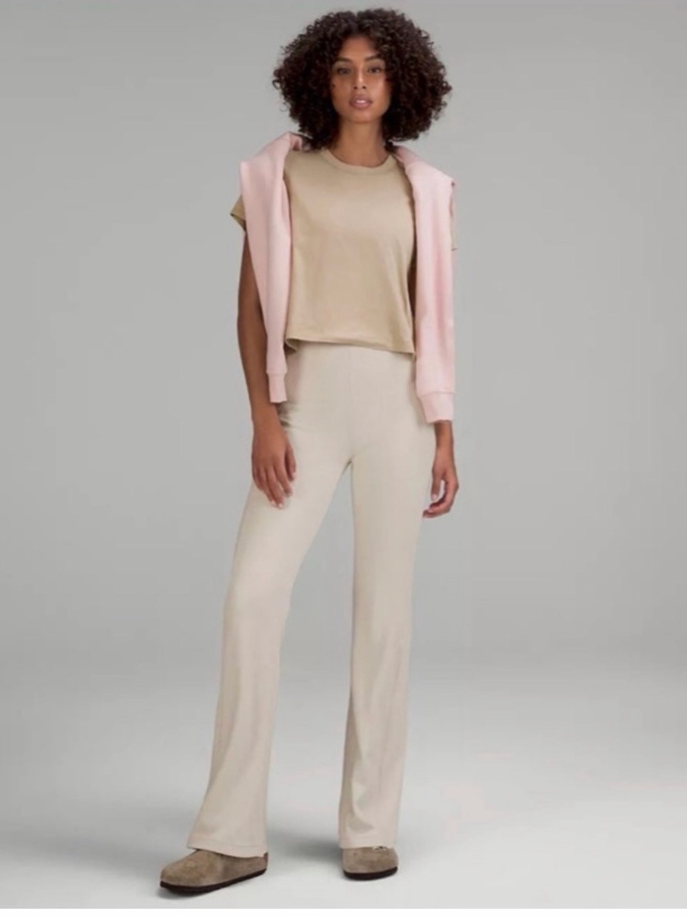 Lululemon Brushed Softstreme Ribbed Zip Flared Pant — White Opal, Size 10